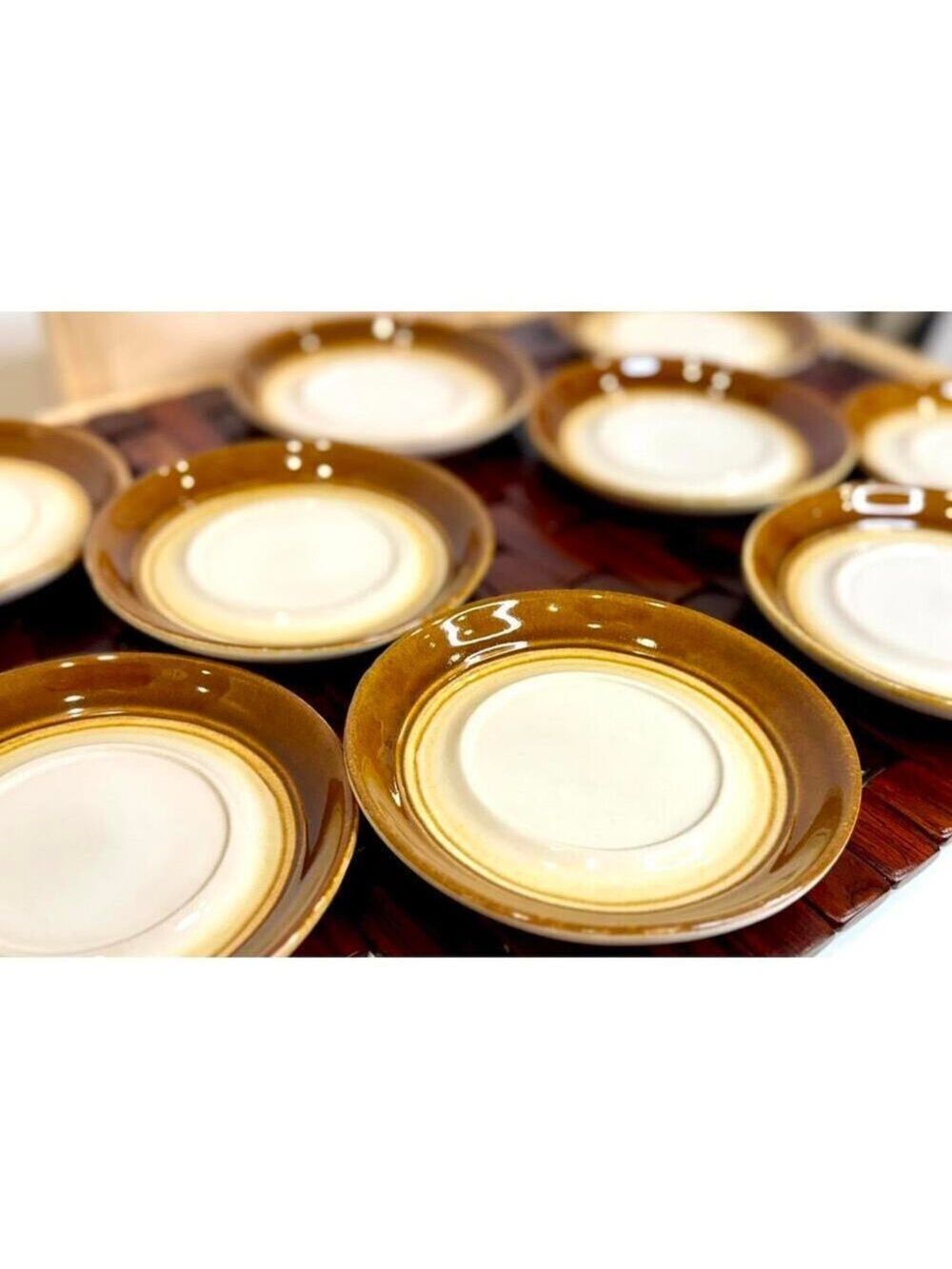 Vintage Céramique de Beauce 6" Saucer Set of 9 – Brown Gradient, Canada 1970s